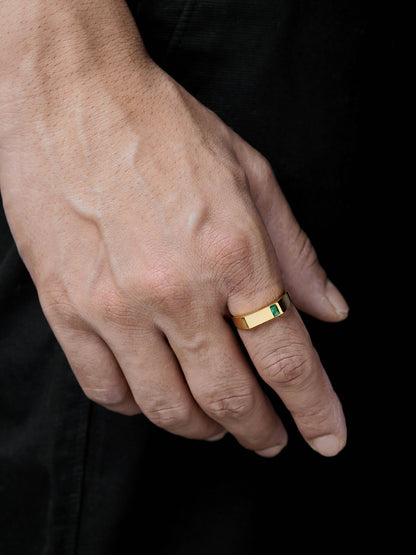 Sorin Green Solitaire Baguette Signet Band Men's Ring