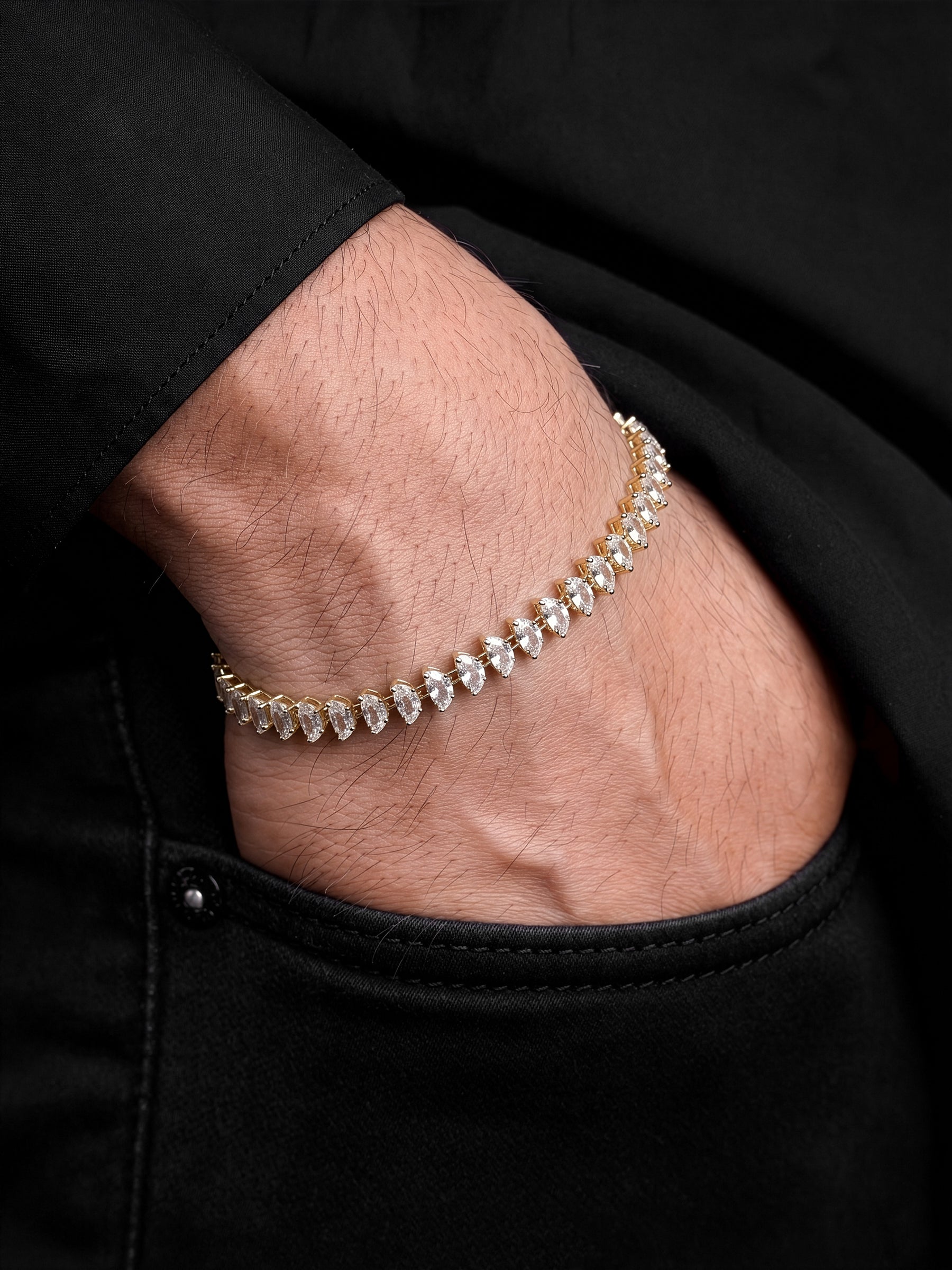 Sovira White 18K Gold Plated Diamond Men's Tennis Loose Bracelet