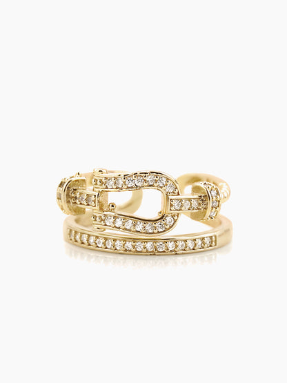Sparkle Shimmering Crystals Loops Band 14K Gold Plated Ring