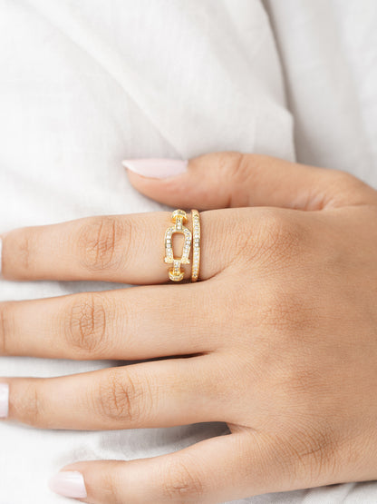 Sparkle Shimmering Crystals Loops Band 14K Gold Plated Ring