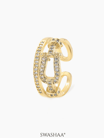 Sparkle Shimmering Crystals Loops Band 14K Gold Plated Ring
