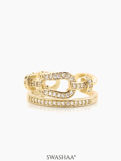 Sparkle Shimmering Crystals Loops Band 14K Gold Plated Ring