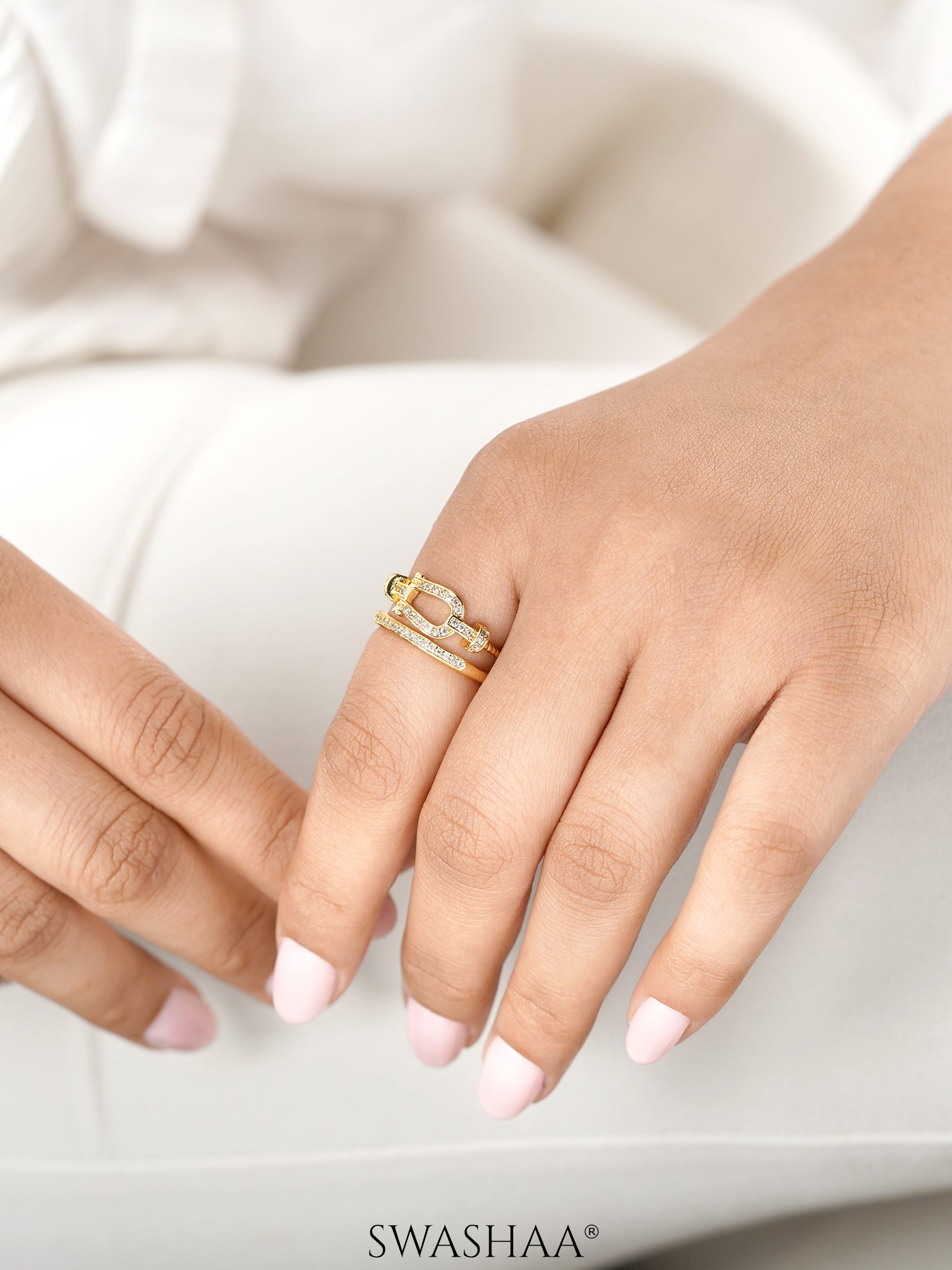 Sparkle Shimmering Crystals Loops Band 14K Gold Plated Ring