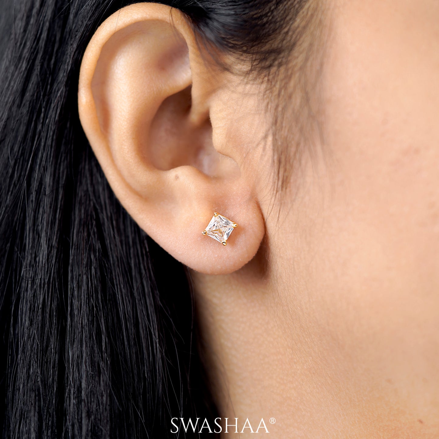 Square Solitaire 18K Gold Plated Earrings