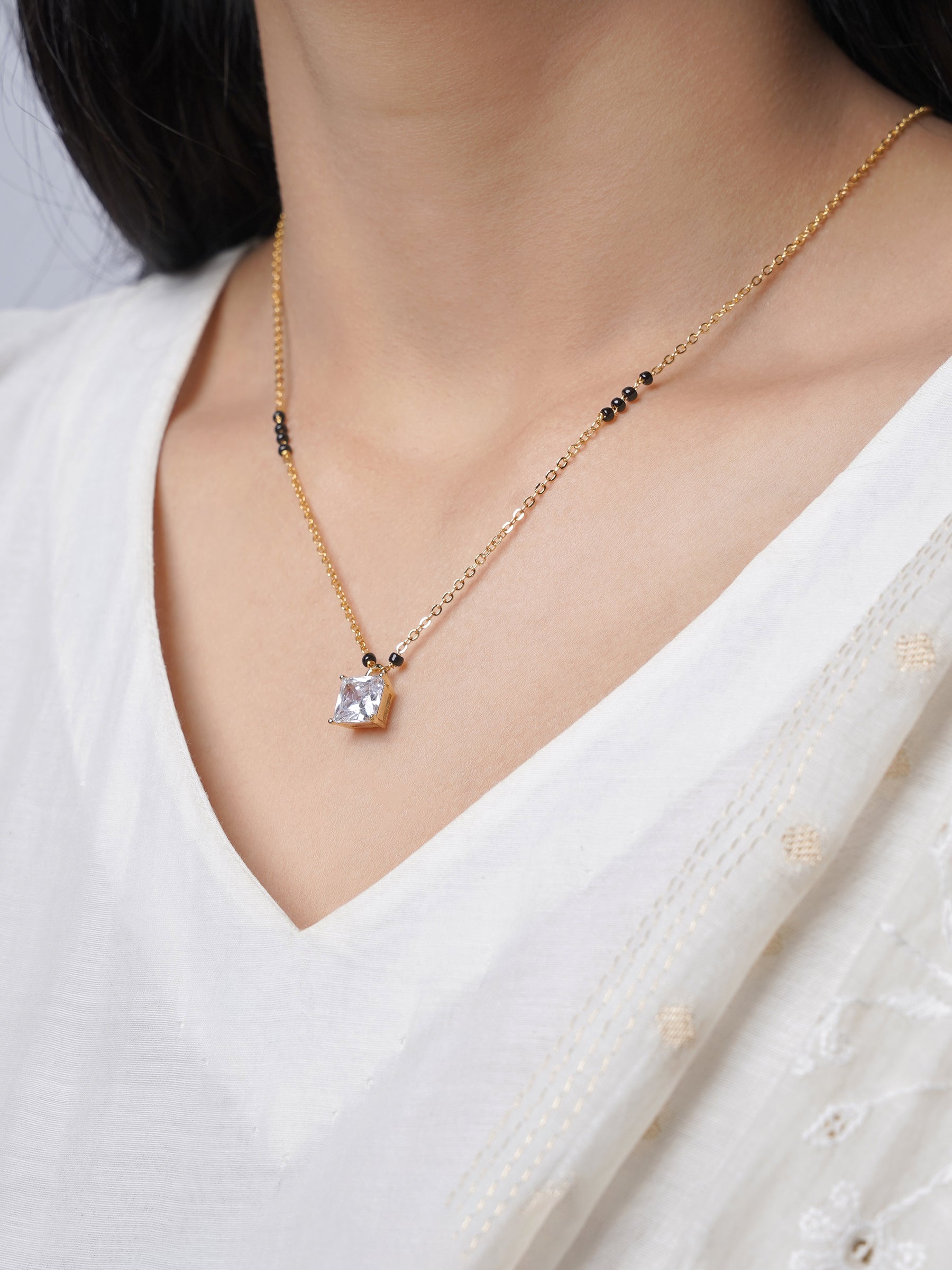 Square Cut Diamond Solitaire 18K Gold Plated Mangalsutra