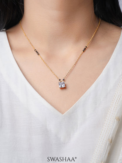 Square Cut Diamond Solitaire 18K Gold Plated Mangalsutra