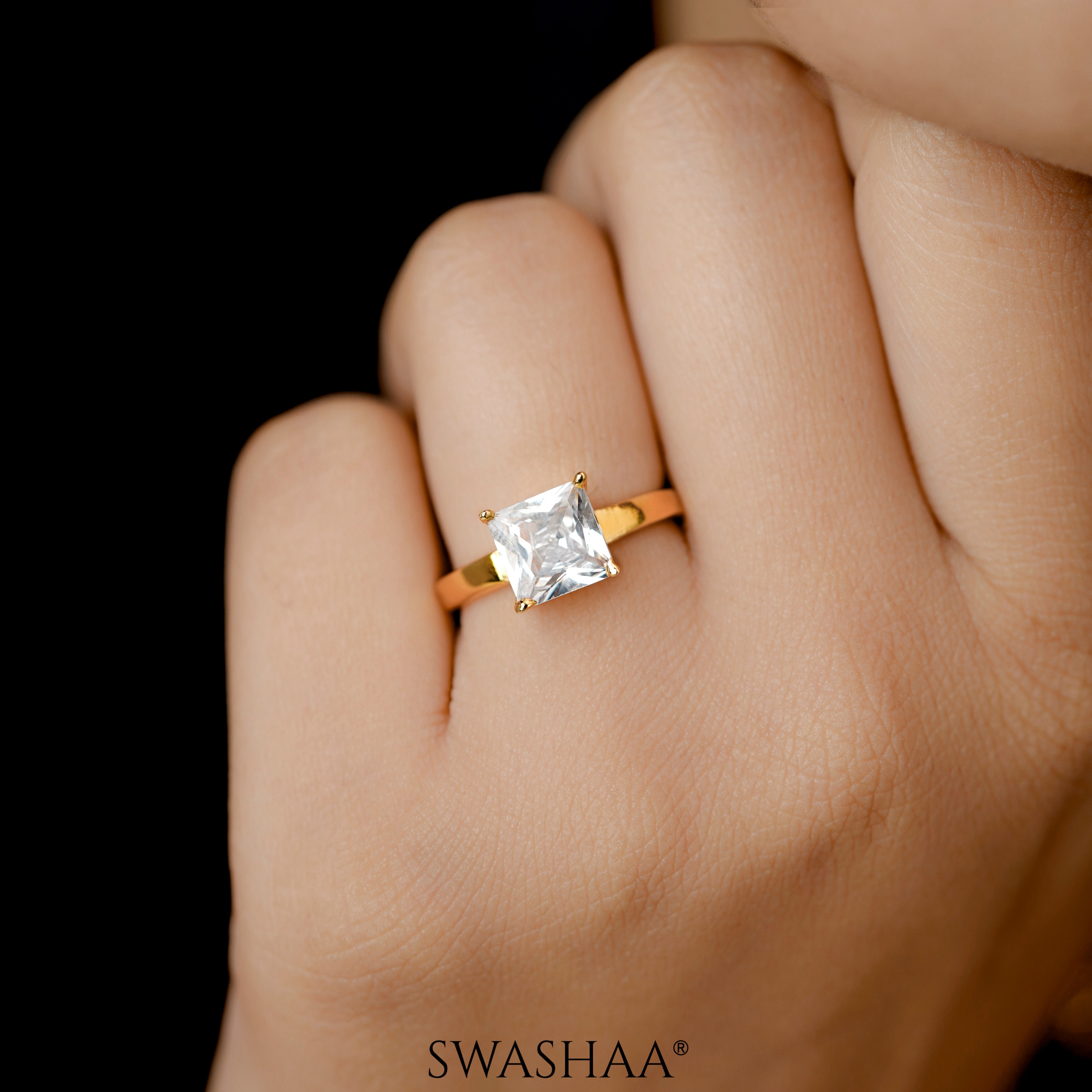 Square Solitaire 18K Gold Plated Ring