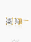 Square Solitaire 18K Gold Plated Stud Earrings
