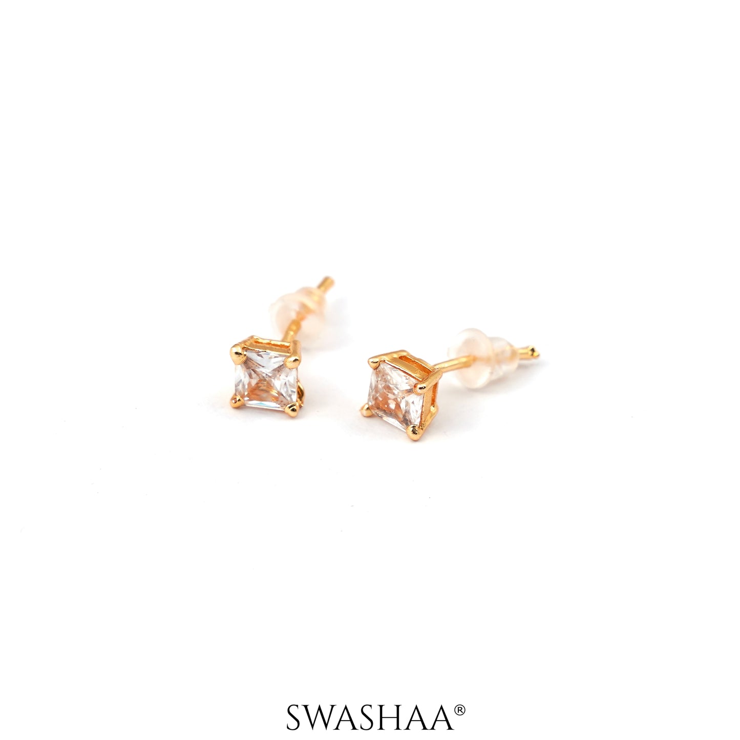 Square Solitaire 18K Gold Plated Earrings