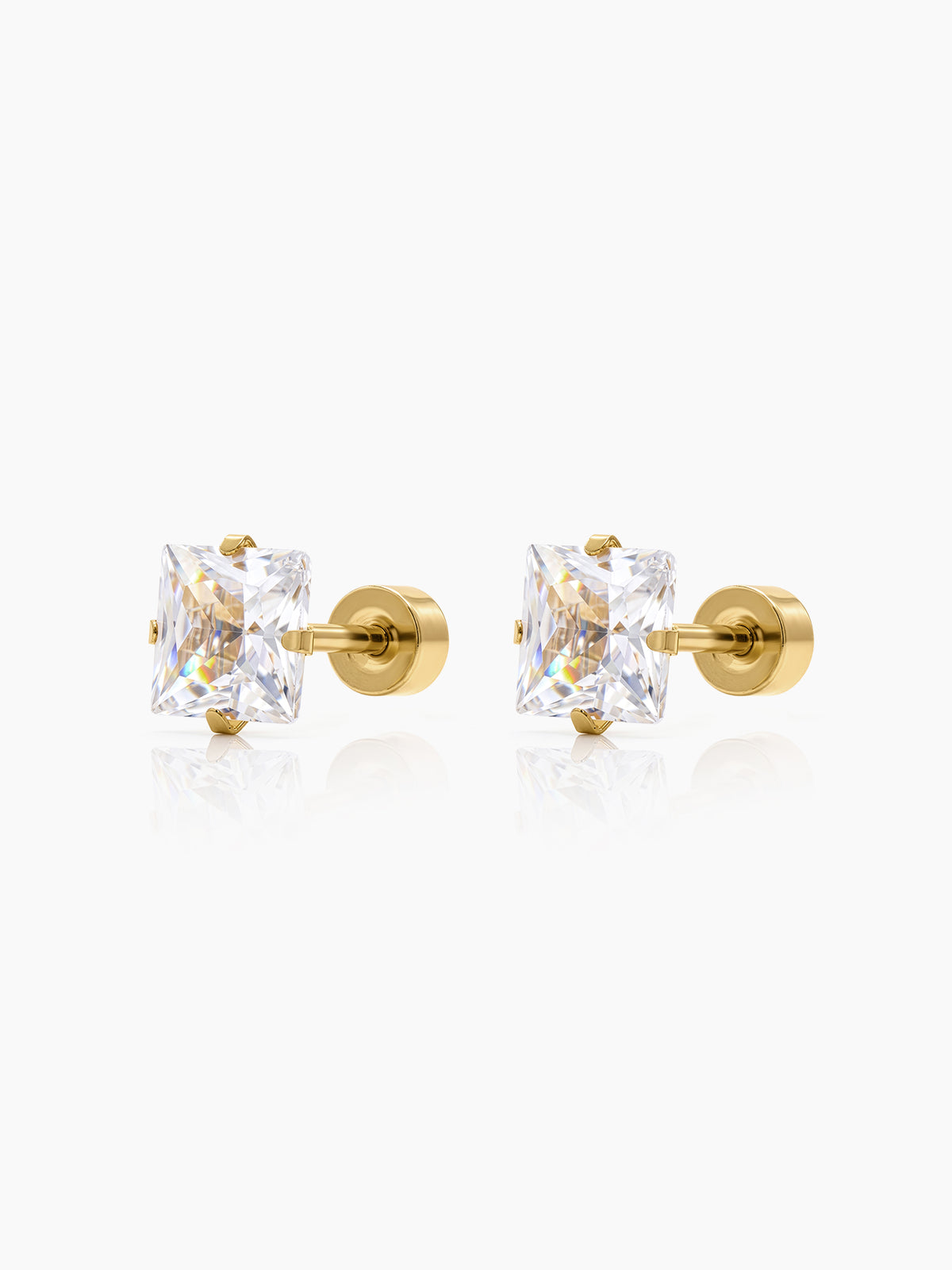 Square solitaire Diamond 18K Gold Plated Kid's Stud Earrings