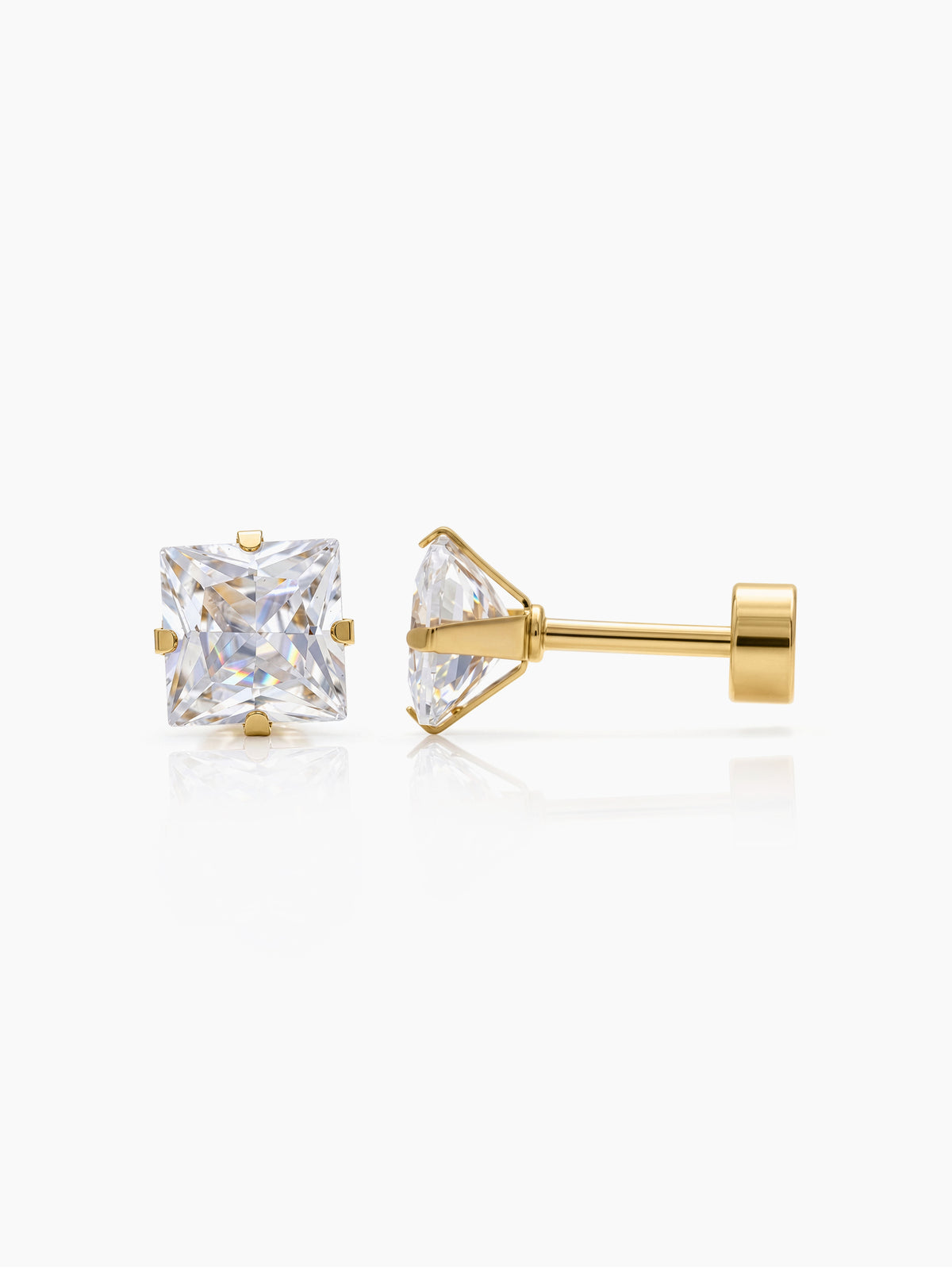 Square solitaire Diamond 18K Gold Plated Kid's Stud Earrings