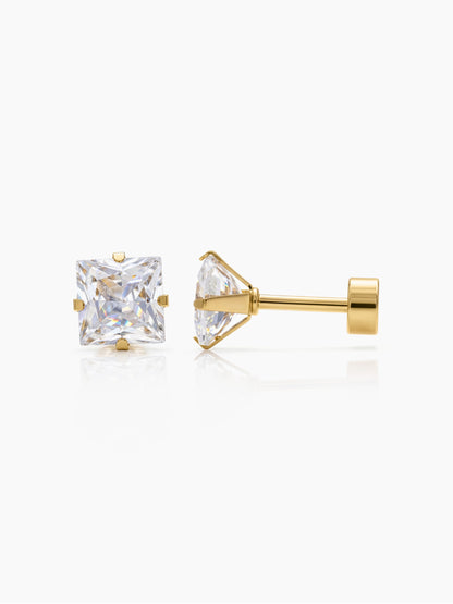 Square solitaire Diamond 18K Gold Plated Kid's Stud Earrings