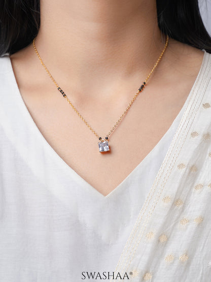 Square Cut Diamond Solitaire 18K Gold Plated Mangalsutra