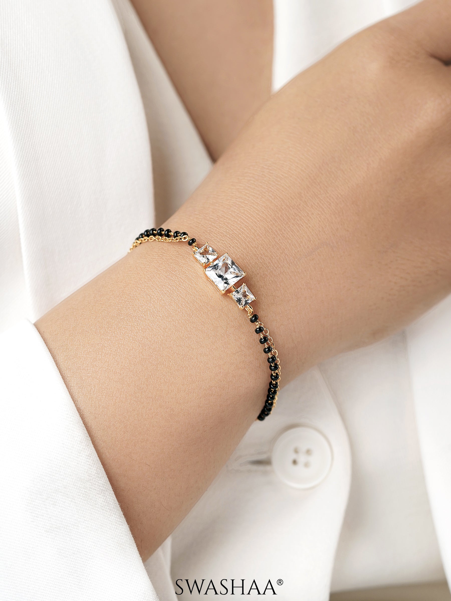 Square Solitaire 18K Gold Plated Mangalsutra Bracelets