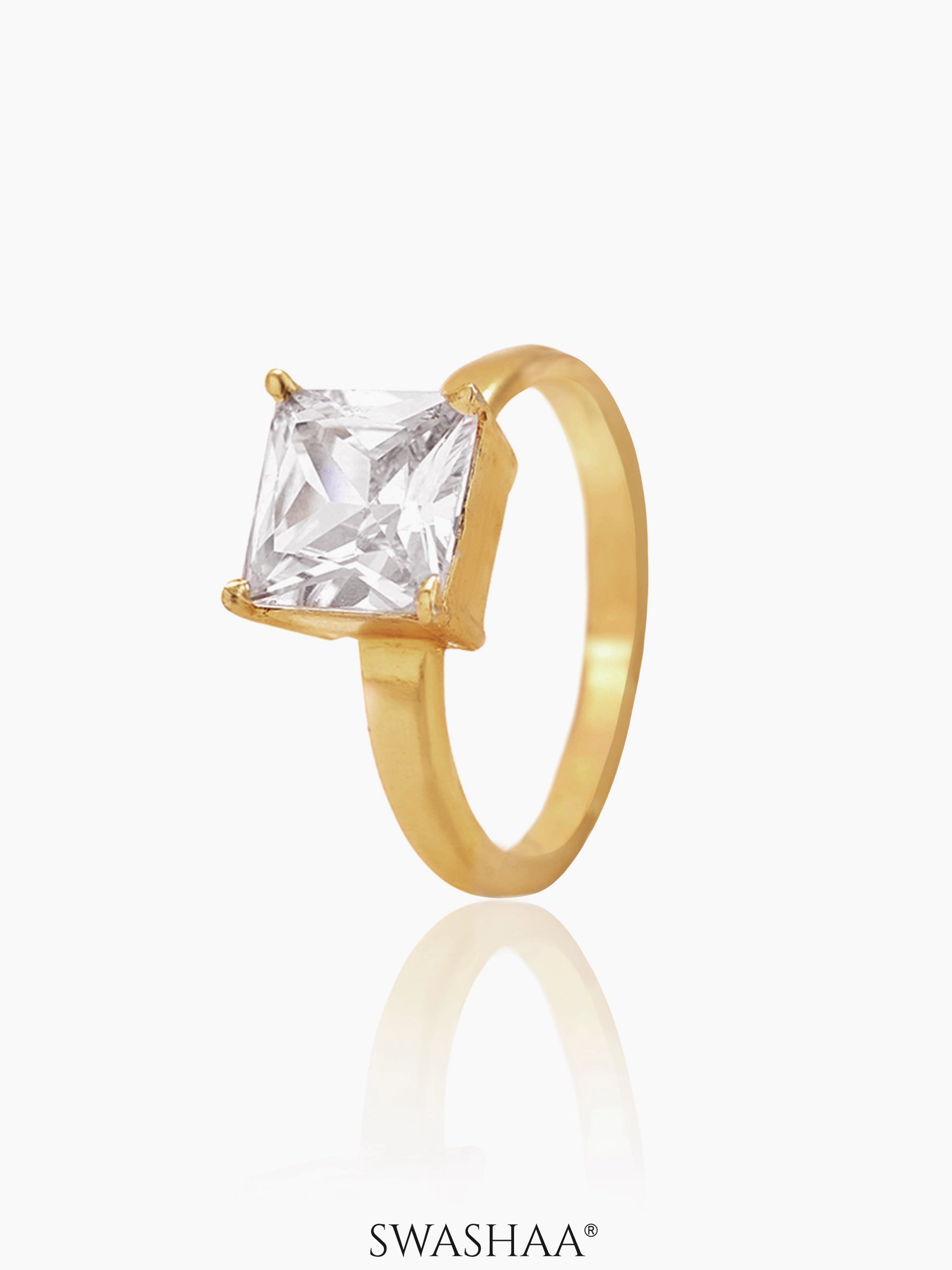 Square Solitaire 18K Gold Plated Ring