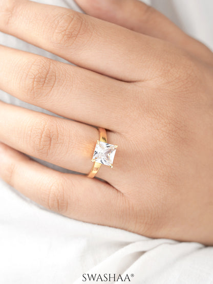 Square Diamond Solitaire 18K Gold Plated Ring