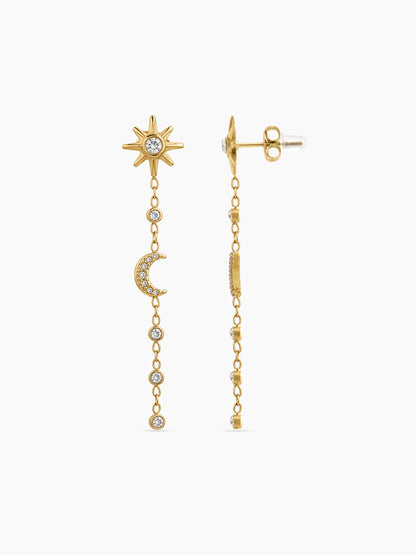 Starla Diamond Solitaire Star, Moon Charms 18K Gold Plated Women's Dangling Earrings
