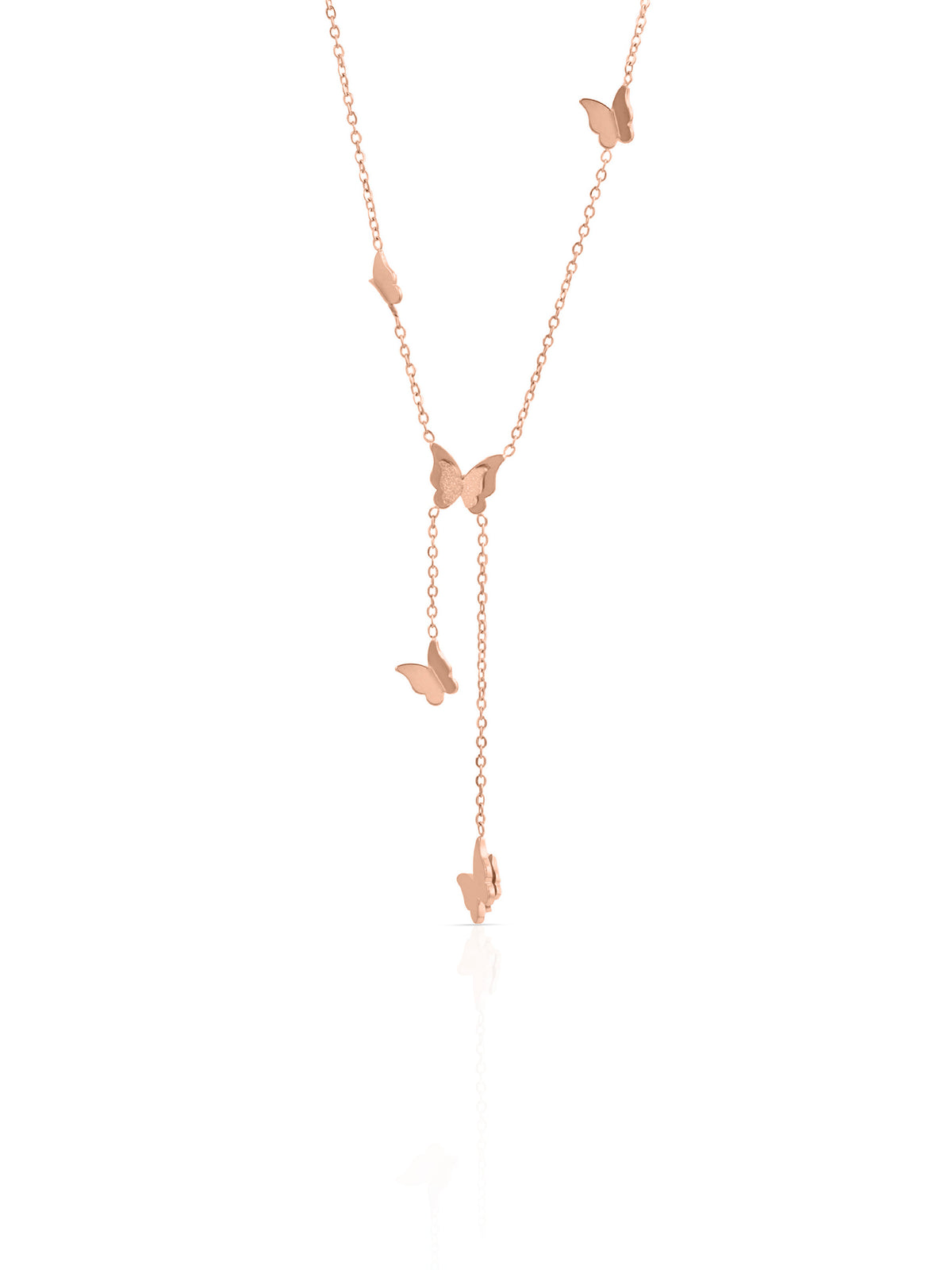 Statement Butterfly Charms Rosegold Plated Y-shaped Chain Pendant Necklace