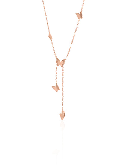 Statement Butterfly Charms Rosegold Plated Y-shaped Chain Pendant Necklace