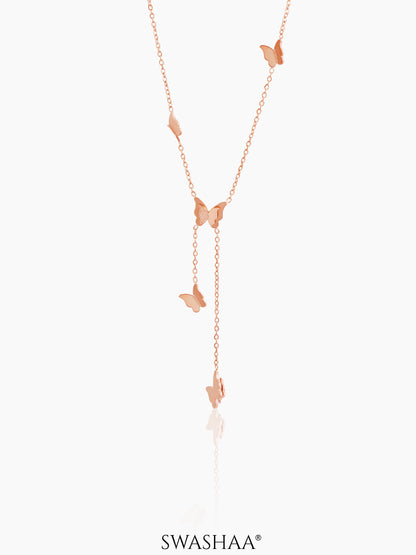 Statement Butterfly Charms Rosegold Plated Y-shaped Chain Pendant Necklace