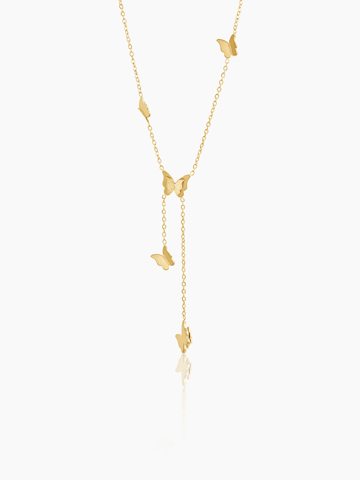 Statement Butterfly Charms 18K Gold Plated Y-shaped Chain Pendant Necklace