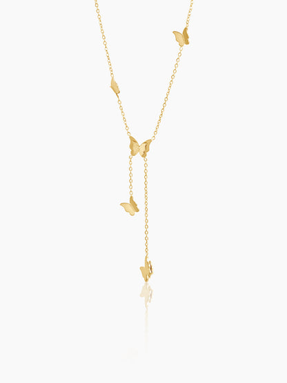 Statement Butterfly Charms 18K Gold Plated Y-shaped Chain Pendant Necklace