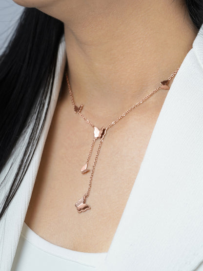 Statement Butterfly Charms Rosegold Plated Y-shaped Chain Pendant Necklace