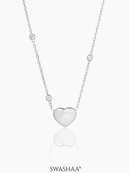 Statement Heart Charm Beads Silver Necklace