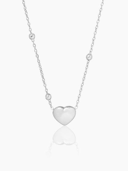 Statement Heart Charm Beads Silver Necklace