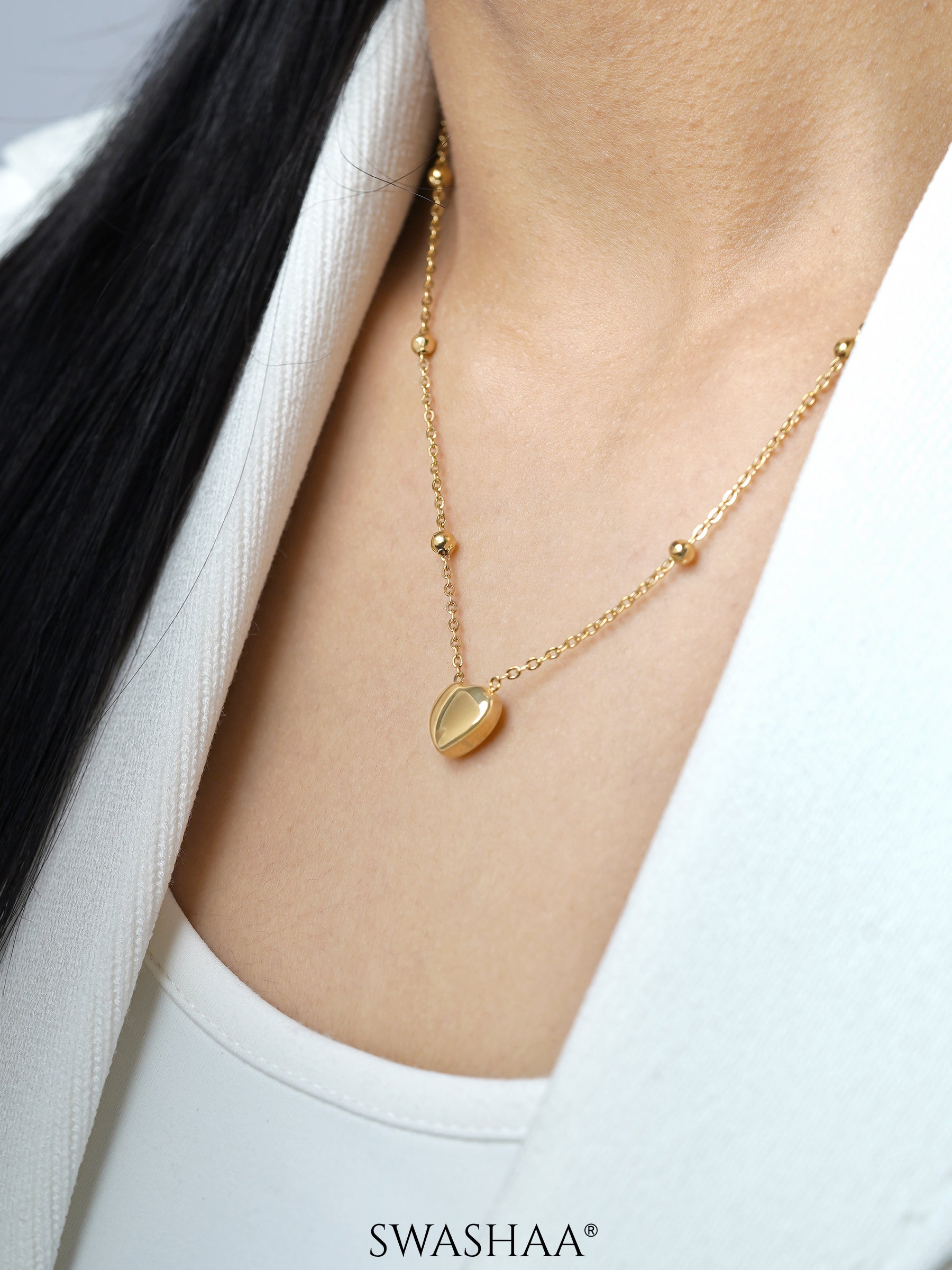 Statement Heart Charm Beads 18K Gold Plated Necklace