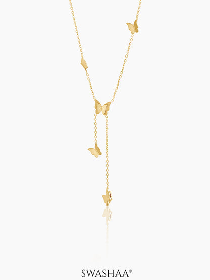 Statement Butterfly Charms 18K Gold Plated Y-shaped Chain Pendant Necklace