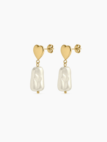 Stefi Heart Natural Stone 18K Gold Plated Women's Drop Earrings