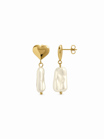 Stefi Heart Natural Stone 18K Gold Plated Women's Drop Earrings