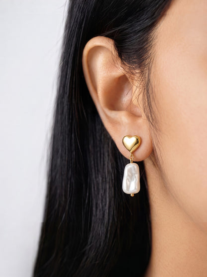 Stefi Heart Natural Stone 18K Gold Plated Women's Drop Earrings