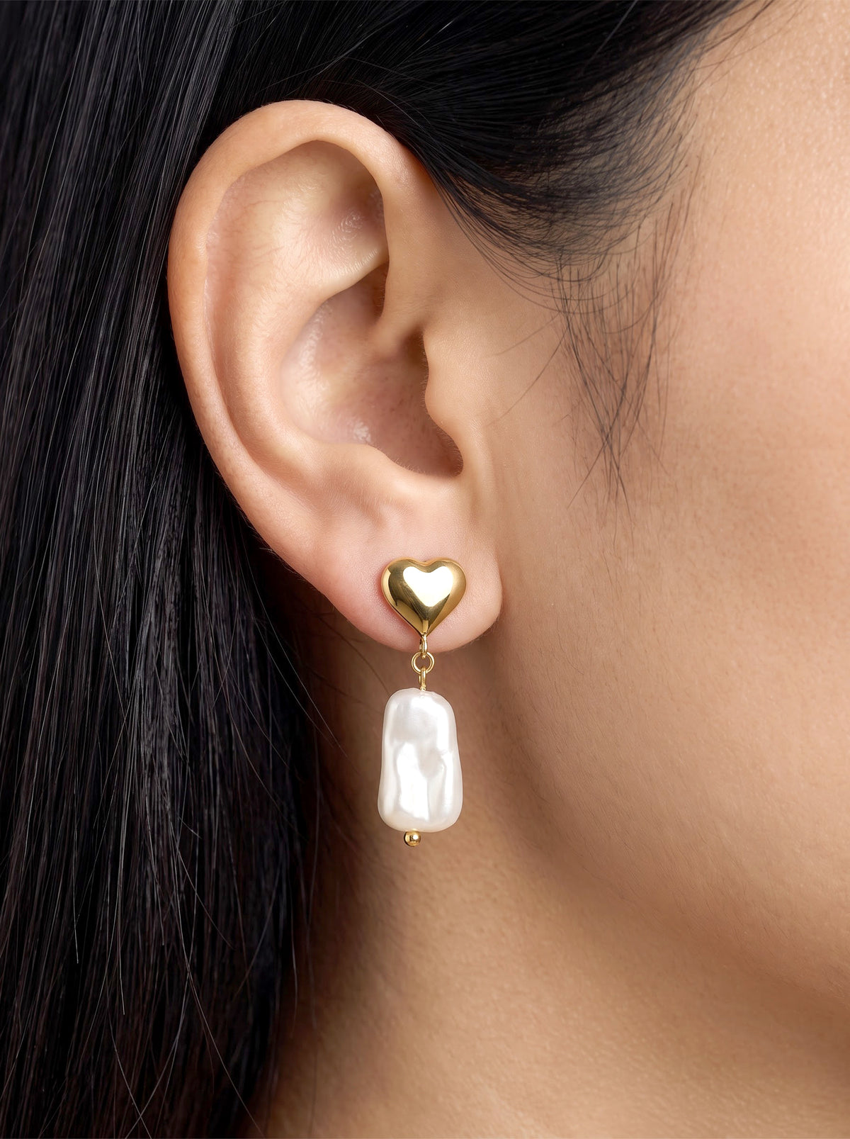 Stefi Heart Natural Stone 18K Gold Plated Women's Drop Earrings