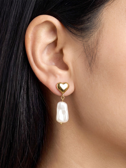 Stefi Heart Natural Stone 18K Gold Plated Women's Drop Earrings