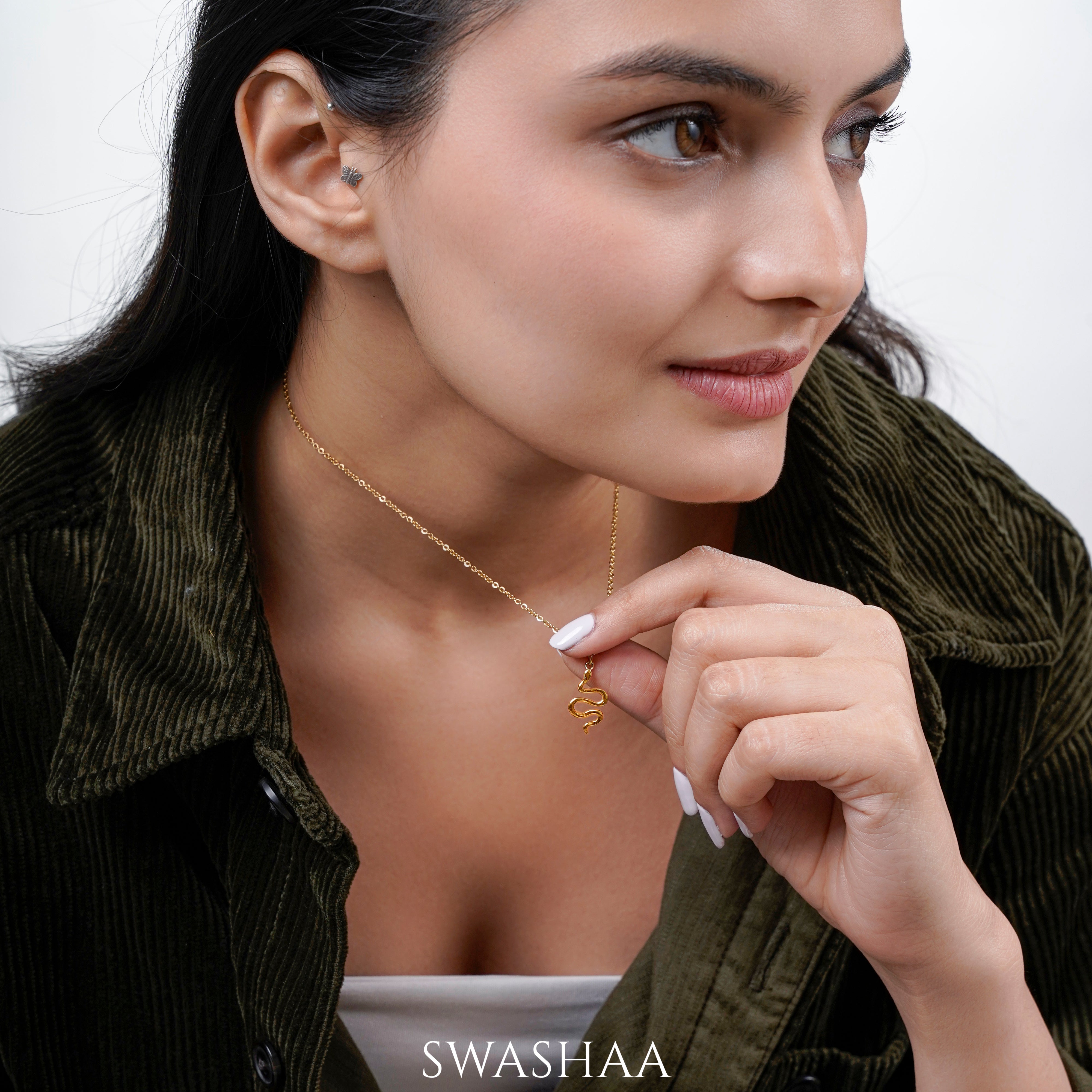 Stella Snake Charm 18K Gold Plated Chain Pendant Necklace