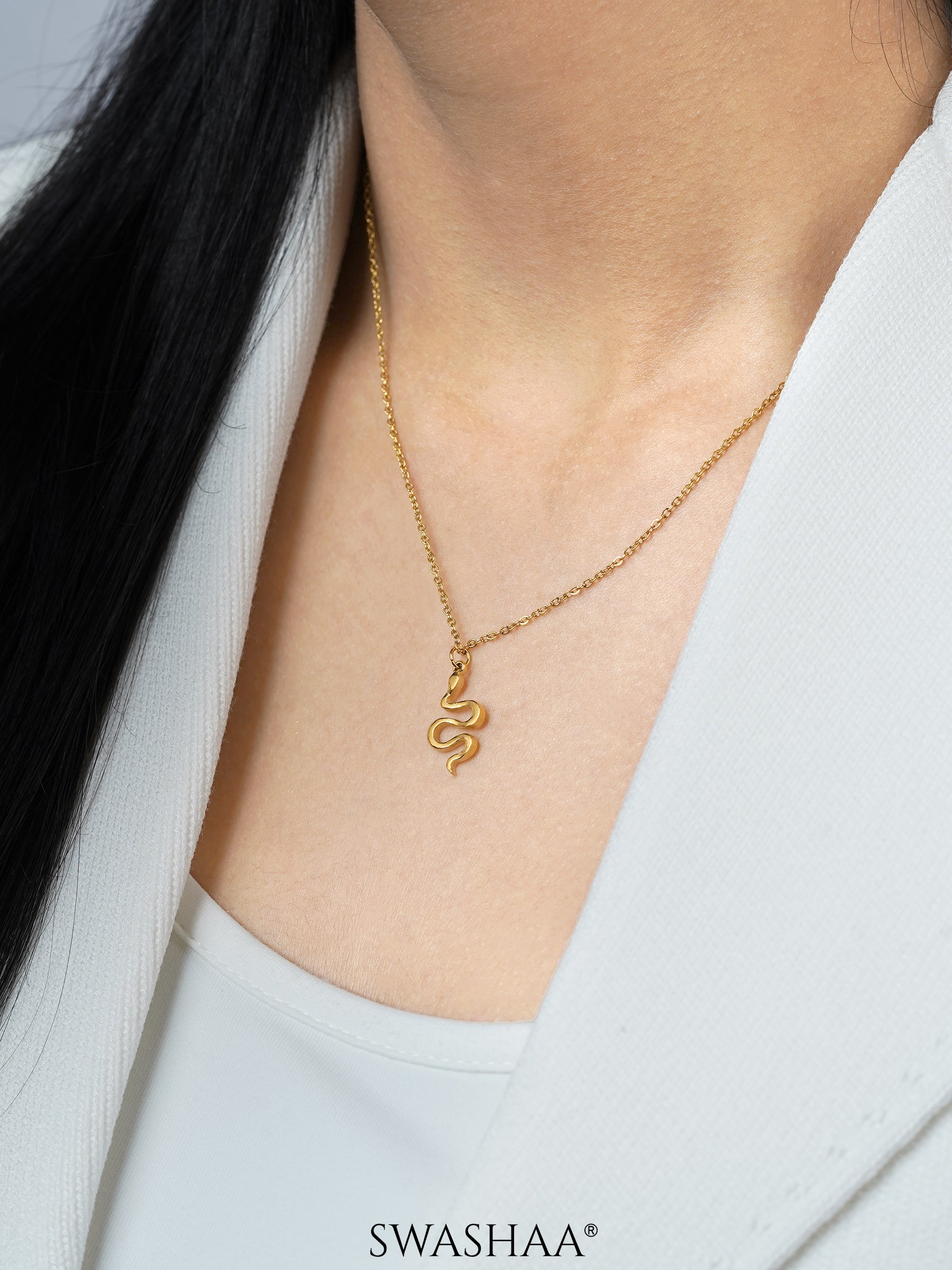 Stella Snake Charm 18K Gold Plated Chain Pendant Necklace