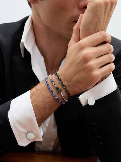Stellan Round Box Charms Black,Blue - Silver Men's Loose Chain Bracelet Set