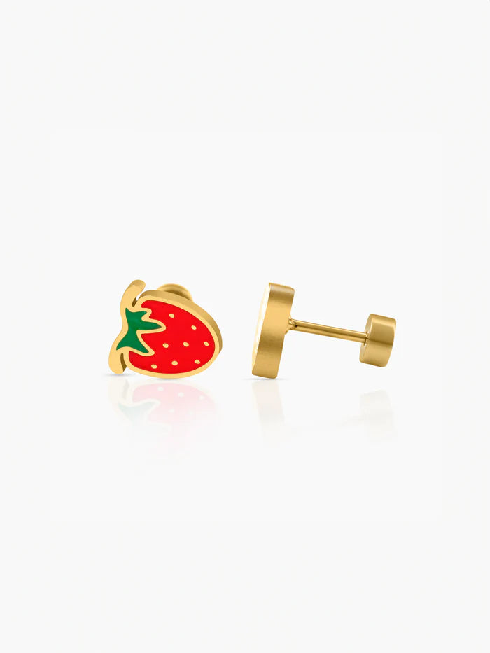 Strawberry Charm 18K Gold Plated Kid's Stud Earrings