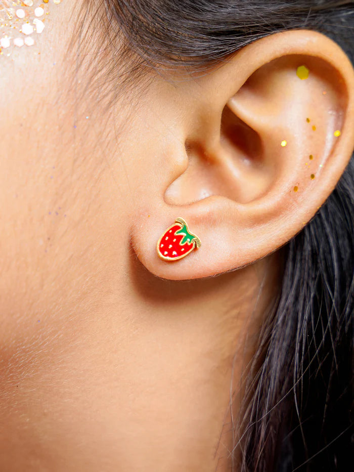 Strawberry Charm 18K Gold Plated Kid's Stud Earrings