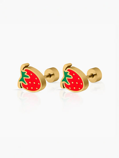 Strawberry Charm 18K Gold Plated Kid's Stud Earrings