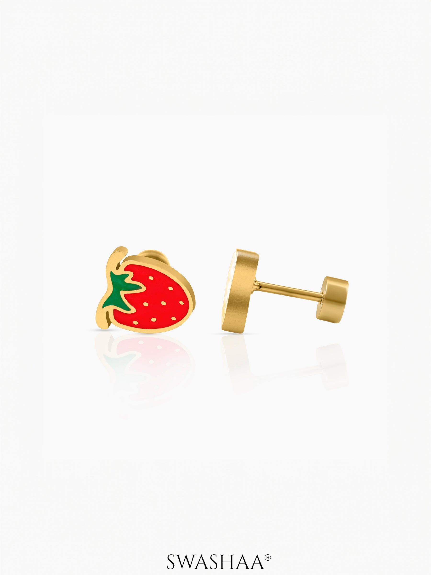 Strawberry Charm 18K Gold Plated Kid's Stud Earrings