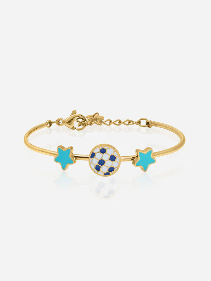 Striker Football Charm 18K Gold Plated Kid's Cuff Kada Bracelet