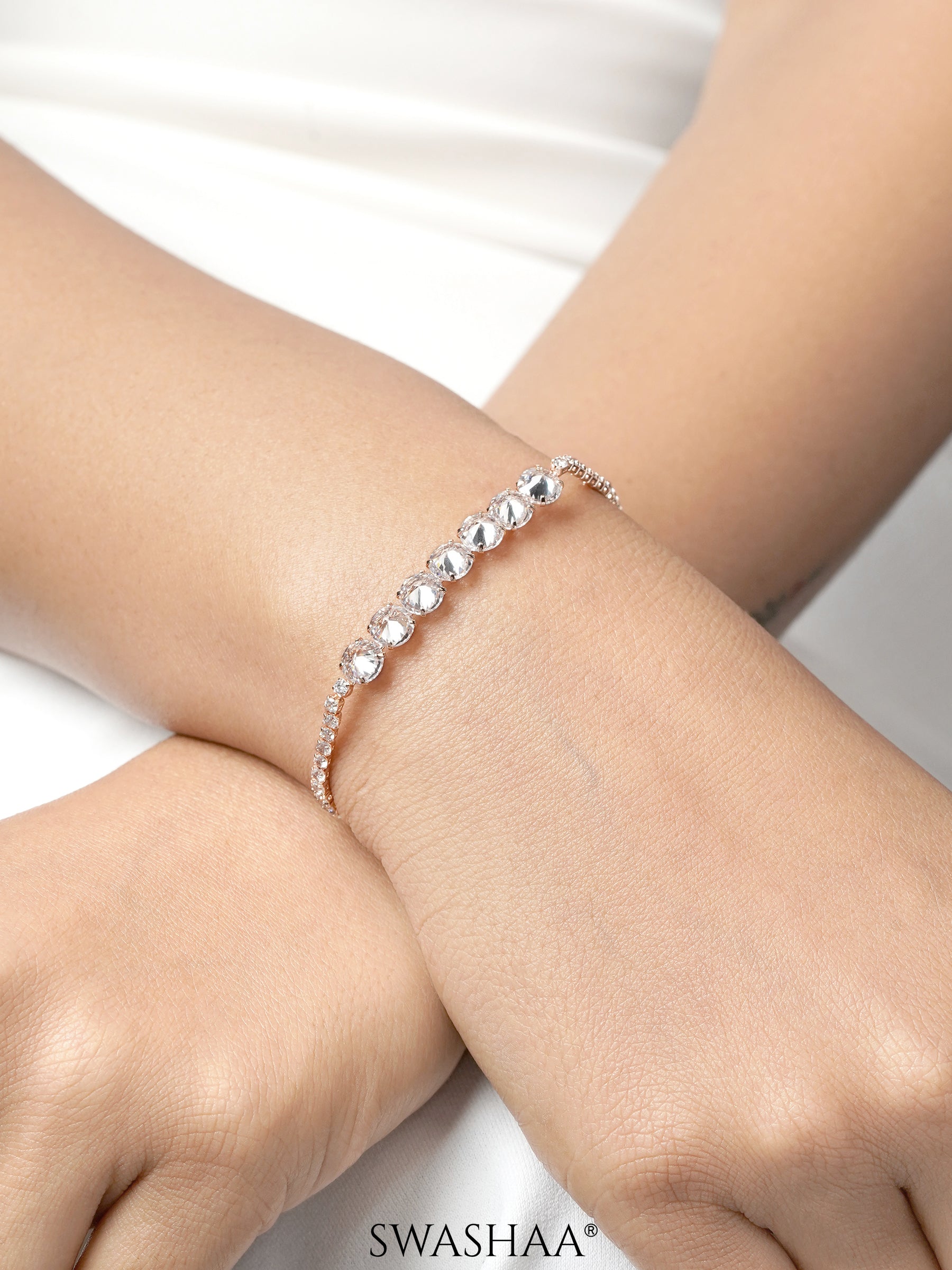 Studded Diamond Rosegold Plated Tennis Bracelet