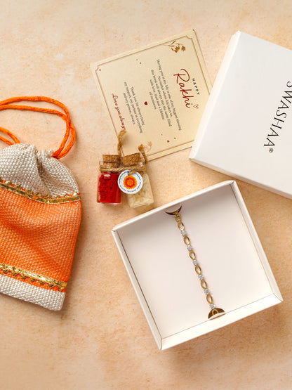 Sudhir Diamond Solitaire Chain Link 18K Gold Plated Rakhi
