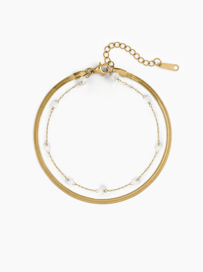 Suhana Pearl Dot Chain 18K Gold Plated Women's Layered Anklet