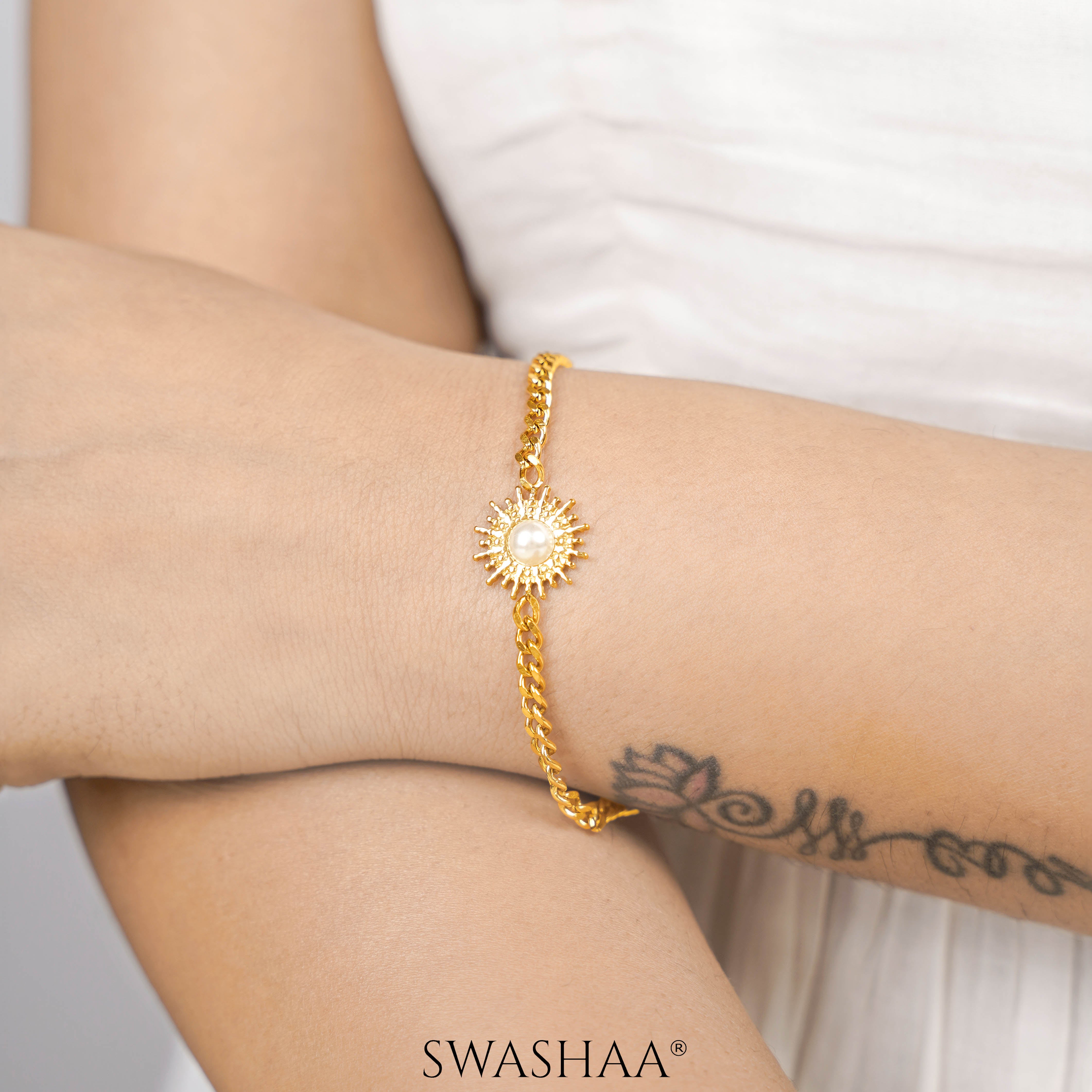 Sun And Pearl 18K Gold Plated Bracelet