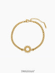 Sun And Pearl Charm 18K Gold Plated Loose Chain Bracelet