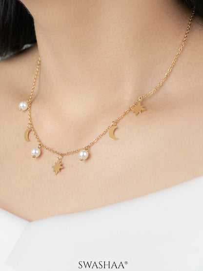 Sun Moon Star Charms 18K Gold Plated Necklace